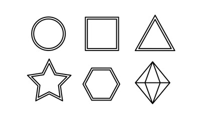 Geometric shapes arranged in two rows featuring outlines of familiar forms and polygonal figures