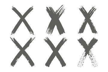 Brushstroke X Marks: A set of six hand-painted "X" marks, rendered in dark gray brushstrokes, conveying rejection, error, or selection with a striking, artistic flair.