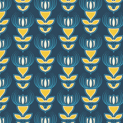 Seamless pattern with abstract flowers on blue background

