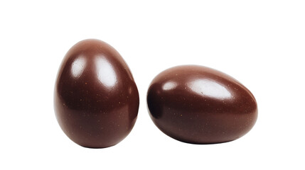 two chocolate eggs sitting next to each other