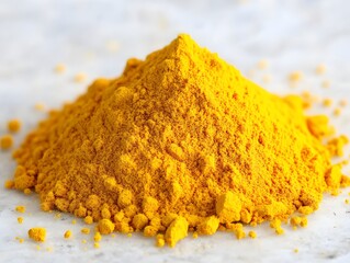 Vibrant Yellow Turmeric Powder Pile, Close-Up, Culinary Spice, Healthy Ingredient, Food Photography