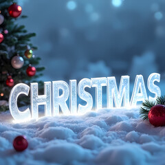 3D Holiday Word in Glass with Decorations

