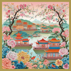 Qingingming Festival Embroidery Artwork