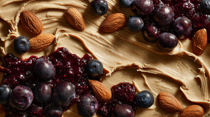 peanut butter and jelly with fresh blueberries and almonds 