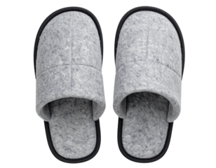 Pair of Minimalist Gray Woollen Slippers with Flat Soles, Transparent PNG