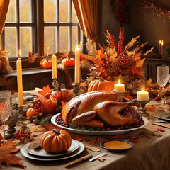 Painterly Thanksgiving Scene in Tapestry Medium