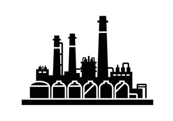 Fototapeta premium Industrial Power Plant Silhouette Icon of Manufacturing and Energy Production