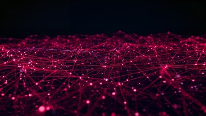 Futuristic Data Network Visualization – Red and Blue Particle Grid Waves