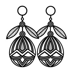 Earrings icon black and white simple thin flat