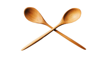 two wooden spoons are crossed on a white surface