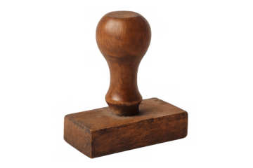 Vintage wooden office stamp resting on clean transparent backdrop, highlighting administrative heritage and nostalgic workplace artifact