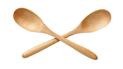 two wooden spoons crossed on a white background