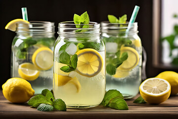 Fresh citrus fruits, lemons and limes, perfect for a healthy, juicy drink in a glass