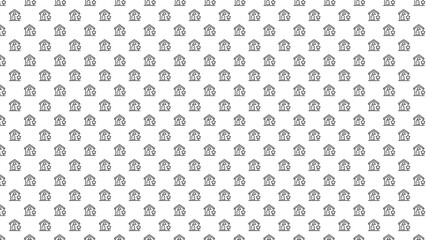 House icons with star and tree in a repeated pattern on a white background forming a wallpaper effect