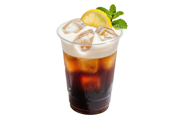 iced coffee mocktail with lemon and mint garnish