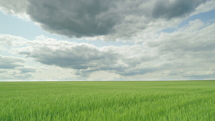 Obraz premium Beautiful Serene Green Fields Stretching Out Under A Dramatic Cloudy Sky Above Them