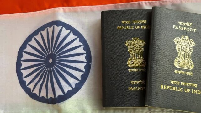 Indian passport with Indian flag