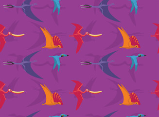 Flying Dinosaur Pterosaurs Summer Set Cartoon Seamless Pattern Background Wallpaper