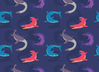 Dinosaur Sea Monster Summer Set Cartoon Seamless Pattern Background Wallpaper