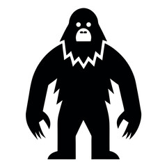 Simple Black and White Illustration of a Standing Bigfoot or Sasquatch Silhouette Figure
