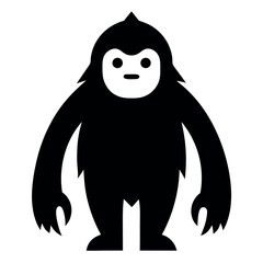 Simple Black and White Cartoon Illustration of a Yeti or Bigfoot Standing Upright Facing Forward
