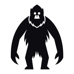 Black and White Silhouette Illustration of Bigfoot, Sasquatch, or Yeti Creature