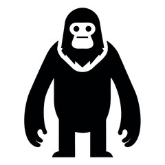 Silhouette Illustration of a Gorilla Standing Upright with a Simple, Bold, TwoTone Design