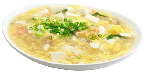 Chinese Tofu and Egg Drop Soup with Shrimp