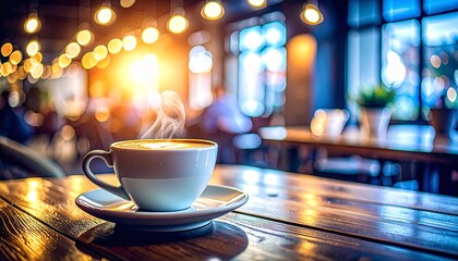 くつろぎの一杯：温かいコーヒーとカフェの雰囲気Generated image