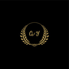 QY beautiful feminine and elegant wedding monogram initial logo with circle floral gold