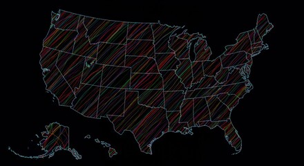 Vibrant Lines Trace the United States Map in a Dazzling Display