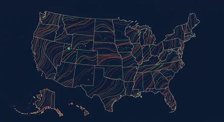 Vibrant Topographical Map of the United States, a Striking Visual Representation