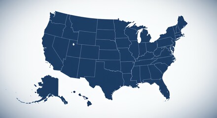 Deep Blue Hues: A Detailed Map of the United States, State Lines Clearly Defined