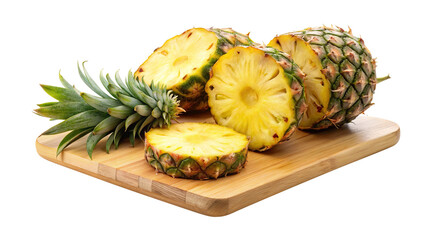 Pineapple Slices on a Wooden Cutting Board for a Summer Treat on Transparent background PNG