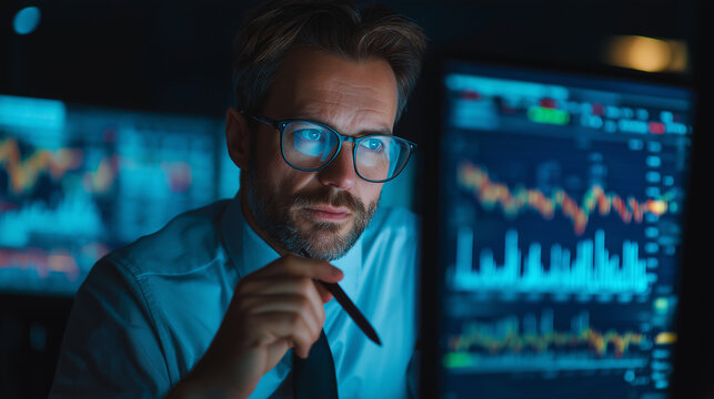 Businessman work closely on creen check financial analysis data.