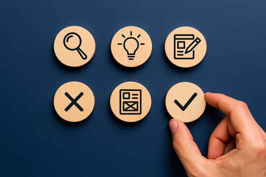 Minimalist concept showing approved project file with confirmation sign, highlighting professional progress, success validation, and structured task management