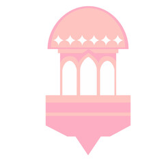 Flat design illustration of a tall pink minaret used during the holy month, symbolizing Islamic architecture and peaceful worship practices.