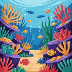 Colorful Coral Reef with Tropical Fish and Marine Life