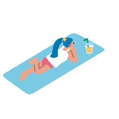 夏を楽しむ人々のイラスト　日光浴をする女性