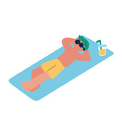 夏を楽しむ人々のイラスト　日光浴をする男性
