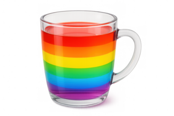 Colorful liquid swirling inside clear glass mug, symbolizing multicultural unity and inclusive spectrum