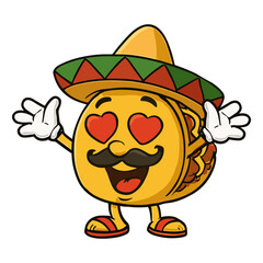 Taco Mascot Cartoon Cute Taco Hearth Eye Illustrations