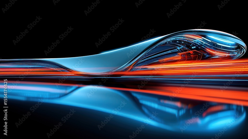 Poster abstract design showing a glowing wave form and trails