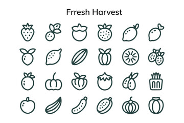 Fresh harvest line icons set for healthy eating designs