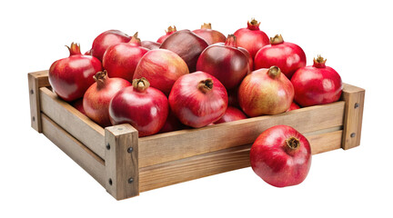 Pomegranates Overflowing from a Rustic Wooden Crate Arrangement on Transparent background PNG