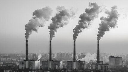 Industrial Smokestacks Air Pollution Cityscape
