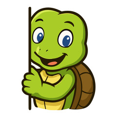 Turtle Cartoon Cute Tortoise Hiding Mascot Illustrations