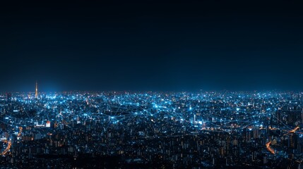 Naklejka premium Smart City Night Lights Network Connection