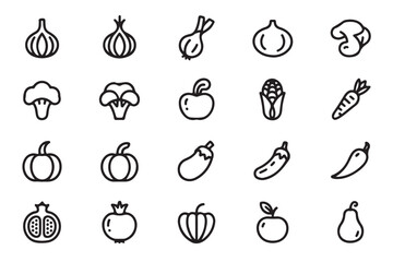 Minimalist black and white outlined vegetables icon set