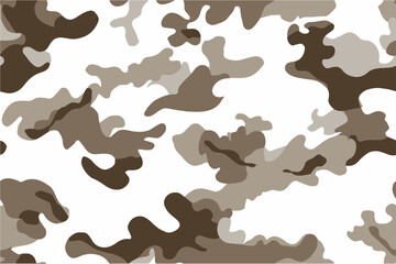 A camouflage pattern composed of white, brown, and green shapes. Trendy camouflage military pattern. Vector camouflage pattern for clothing design.